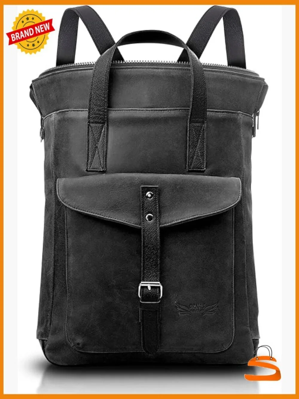 Medium Leather Laptop Backpack, Adjustable Straps, Water Resistant, 3